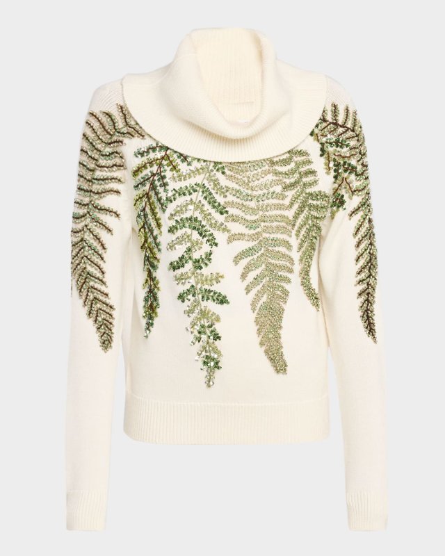 Fern Crystal Embroidered Turtleneck Sweater